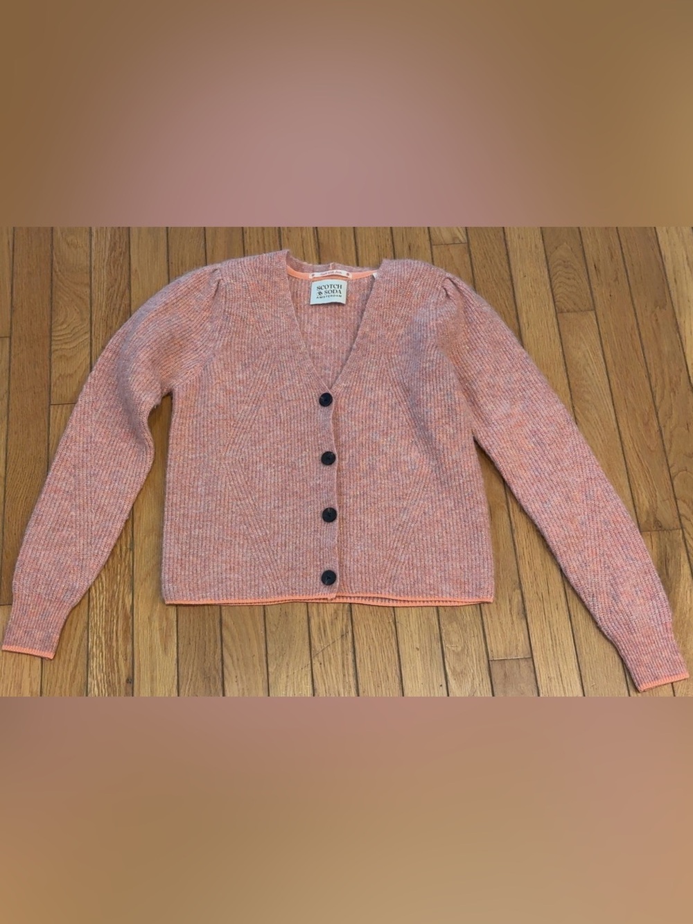 Scotch & Soda Pink Marled V-Neck Button Sparkle Cardigan, Small